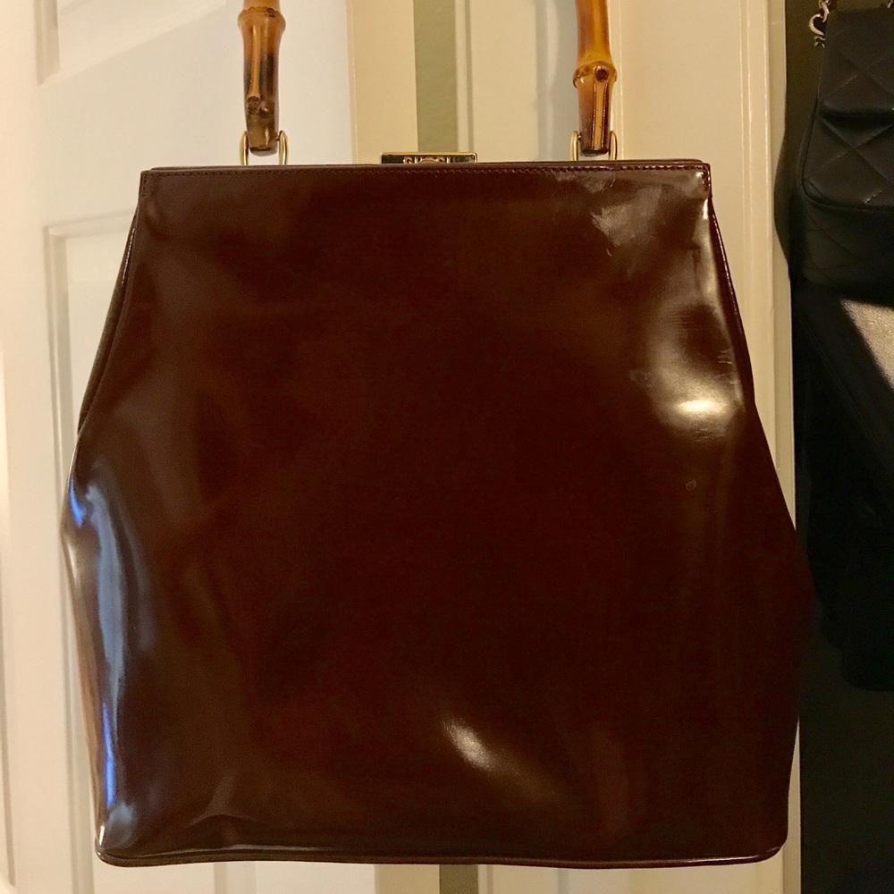 Authentic Gucci bamboo line handbag leather